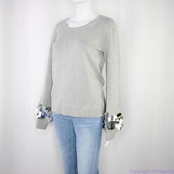 NEW Michael Kors Women's Pearl Grey Heather Embellished sweater, size M - Picture 15 of 16